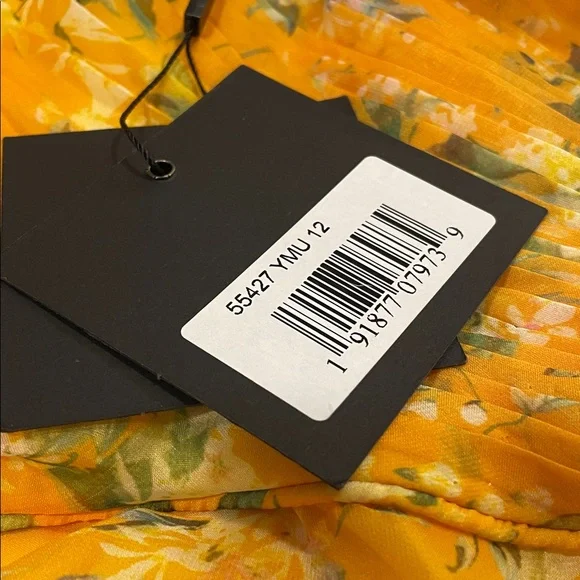 Mac Duggal 55427 Yellow Green Floral One Shoulder‎ Maxi Gown Dress Size 12 NWT - Picture 5 of 8